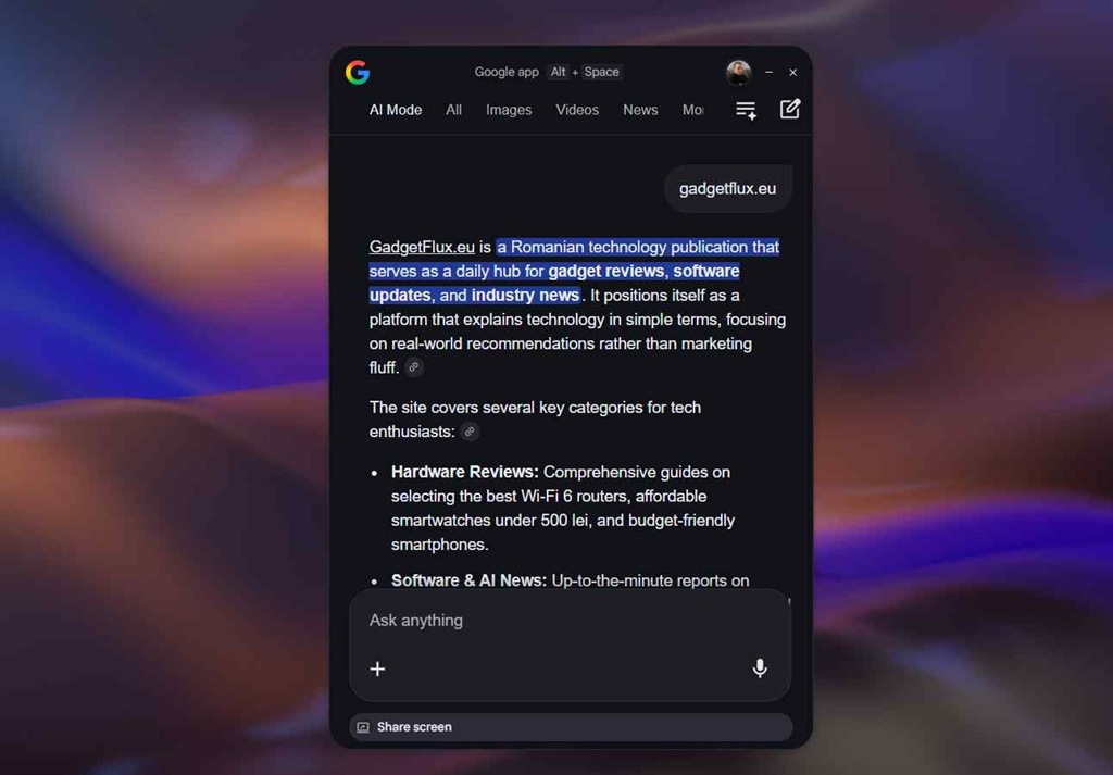 Google Search windows
